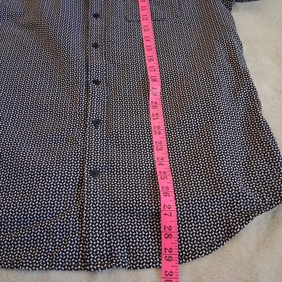 Frank & Oak Men's Size Large Black White Print Short Sleeve Button Down Shirt - Picture 11 of 12